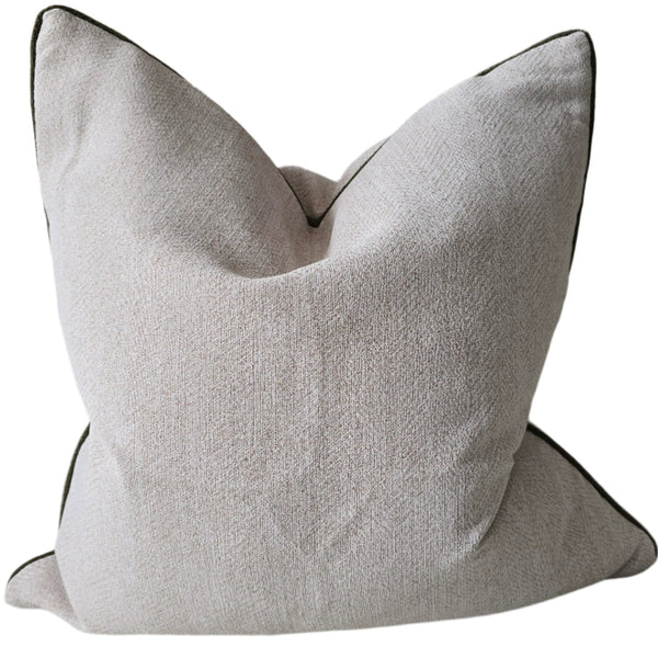 Hailey Linen Chenille Cushion 55cm Square - Natural with Moss Green Piping