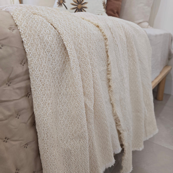 Danica Linen Cotton Woven Throw 150x220cm - White | Ivory