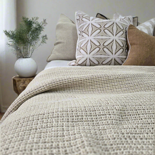 Amiens Jute Linen Cotton Waffle Texture Soft Massive Throw Bedcover 150cm x 230cm - Natural