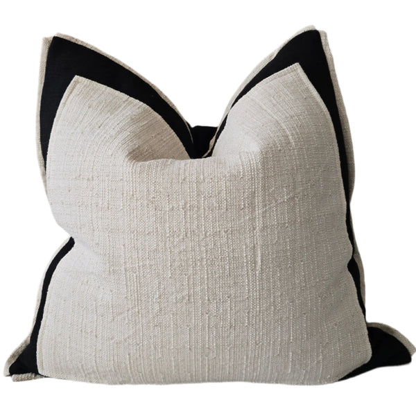 RESTOCK NOV | Dahlia Linen Cotton Cushion 55cm Square - Black | Natural