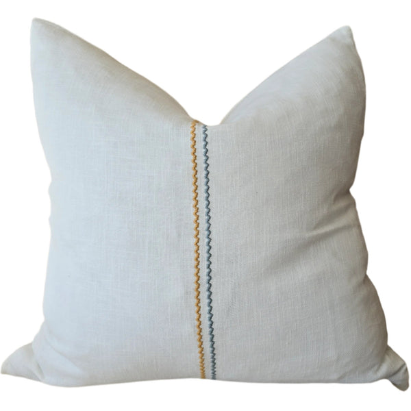 Millie Embroidery Linen Cotton Cushion 55cm Square - White | Blue | Mellow Yellow