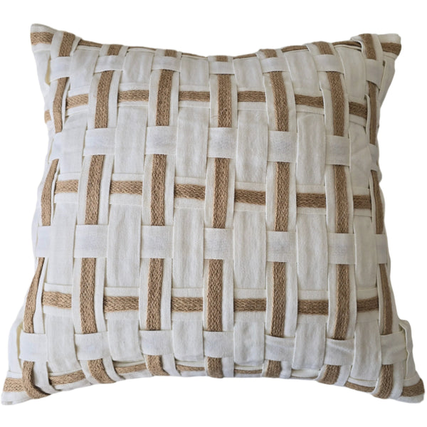 Malta Jute Linen Cushion 55cm Square - White | Natural
