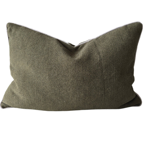 RESTOCK NOV | Hailey Linen Chenille Cushion 40x60cm Lumbar - Moss Green with Natural Piping