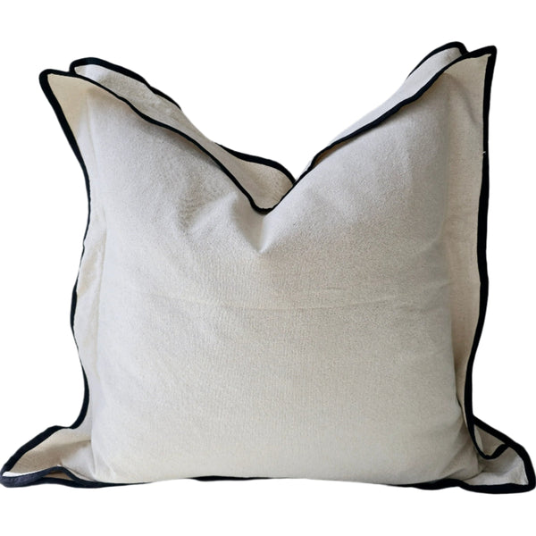 RESTOCK MID NOV - Layla Linen Cotton Cushion 55cm Square - Natural | Black Piping