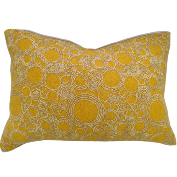 Gianna Embroidery Cushion 40x60cm Lumbar - Mustard | Off White with white piping