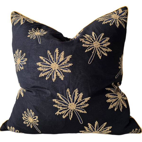 Palm Tree Embroidery Cotton Cushion 55cm Square - Black