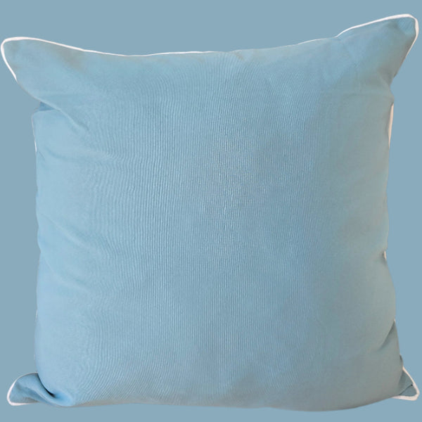 Sunlit Serenade Solution Dyed Eco-Friendly Outdoor Cushion 55cm Square - Aqua Blue | White Border