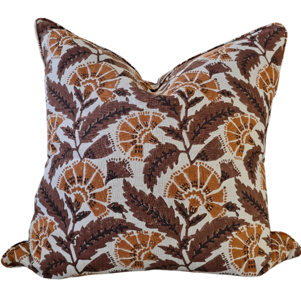Danica Artisan Block Printed Heavy Weight Pure French Linen Cushion 55cm Square - Lion Brown | Toffee | Carafe| Dark Carafe