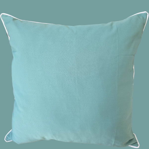 Sunlit Serenade Solution Dyed Eco-Friendly Outdoor Cushion 55cm Square - Aqua | White Border