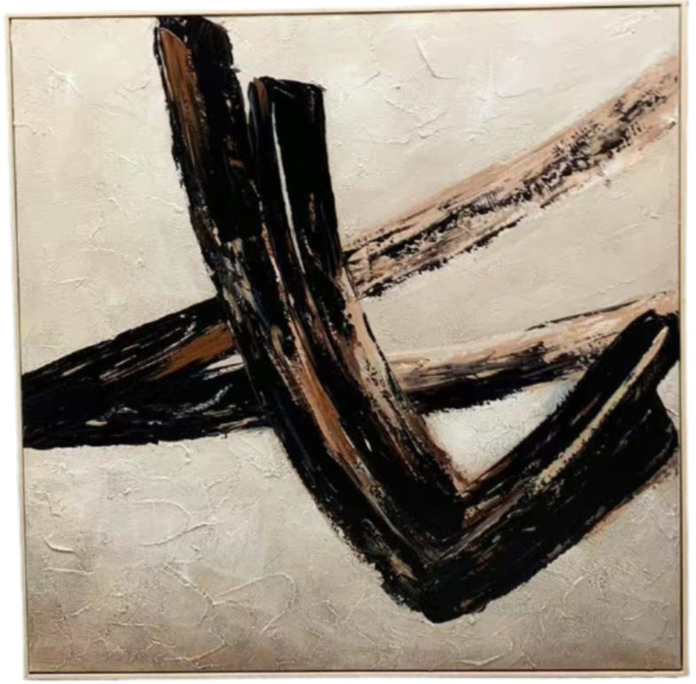 H088 Oak Framed Full Hand Painted Artwork  100 cm x 100 cm