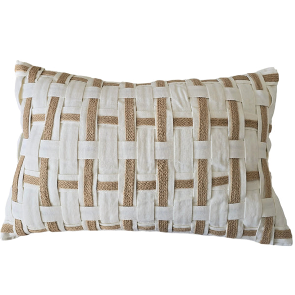 Malta Jute Linen Cushion 40x60cm Lumbar - White | Natural