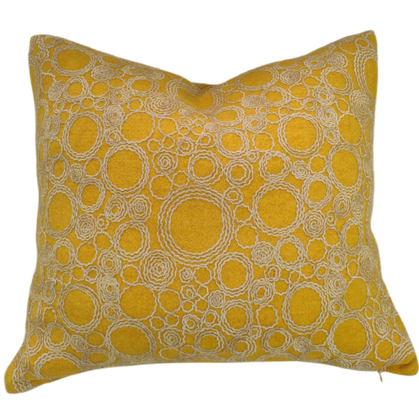 Gianna Embroidery Cushion 55cm Square - Mustard | Off White with white piping