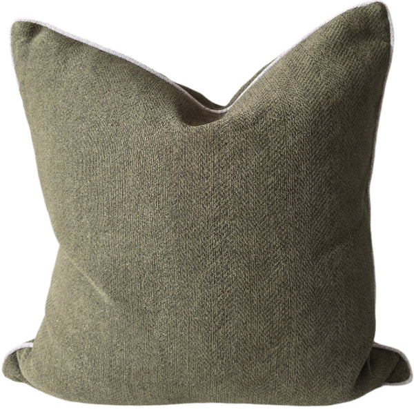 RESTOCK NOV | Hailey Linen Chenille Cushion 55cm Square - Moss Green with Natural Piping