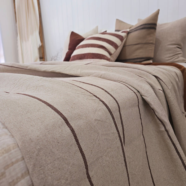 Irish Linen Cotton Bedcover Massive Throw 230x200cm - Brown Striped