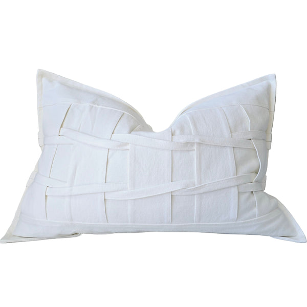 Shabby Chic Heavy Weight French Linen Cotton Cushion 40x60cm Lumbar- Intertwined Off White
