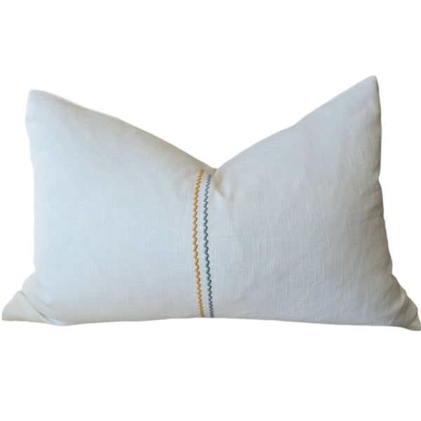 Millie Embroidery Linen Cotton Cushion 40x60cm Lumbar - White | Blue | Mellow Yellow