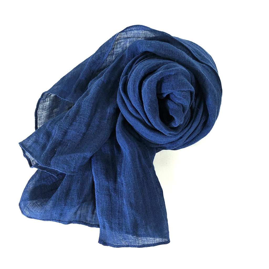 Pure French Linen Hand-woven Long Scarves - Indigo