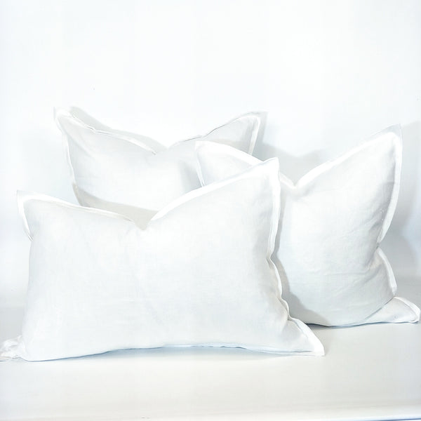Provence Heavy Weight Pure French Linen Cushion 50cm Square Plush Feather Filled - White
