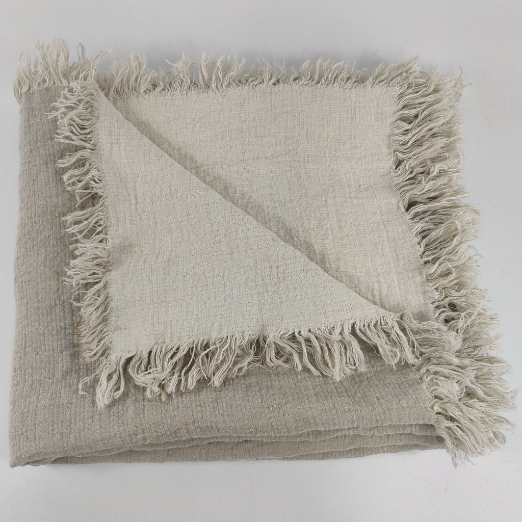 Versailles Two Tone French Linen Heavy Weight Pure Linen Throw Fringe- Warm White & Natural