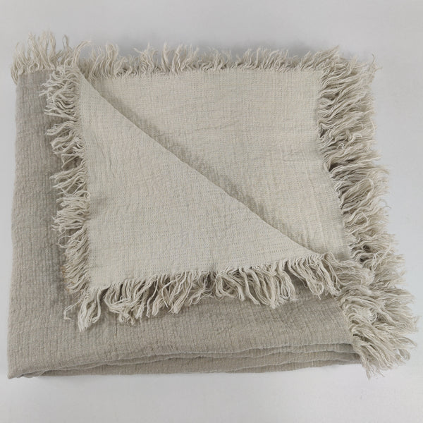 Versailles Two Tone French Linen Heavy Weight Pure Linen Throw Fringe- Warm White & Natural
