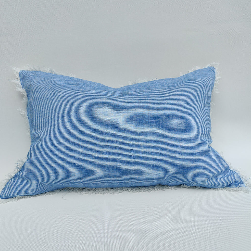 Iberian Coast Yarn Dyed Pure French Linen Cushion 40x60cm Lumbar - La Caleta Pinstriped Blue