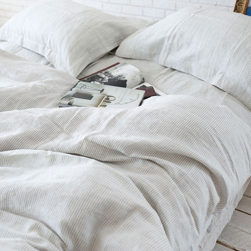 Pure French Linen Yarn Dyed  Striped  Duvet Cover Quilt Cover Set - Tuscan Sun