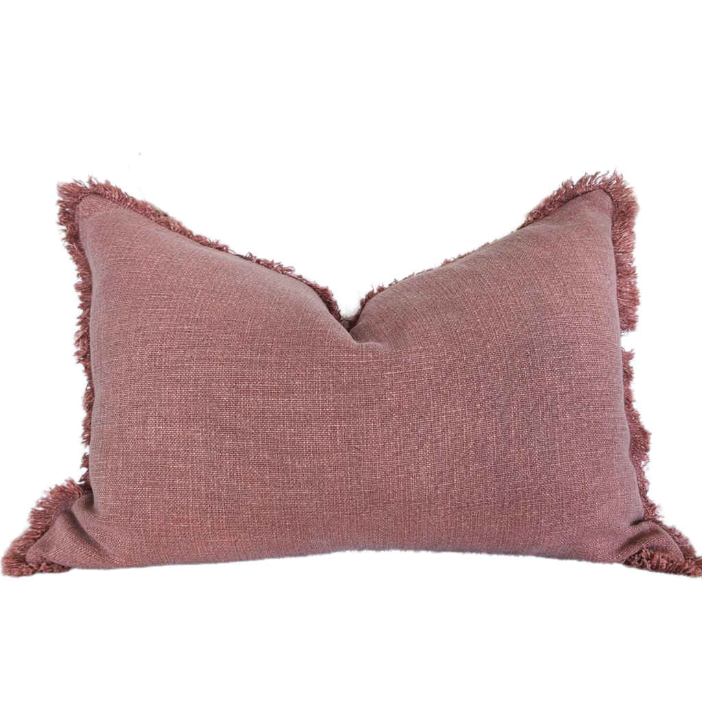 Champêtre Heavy Weight French Linen Cushion 40x60cm Lumbar Feather Filled - Rose Pink