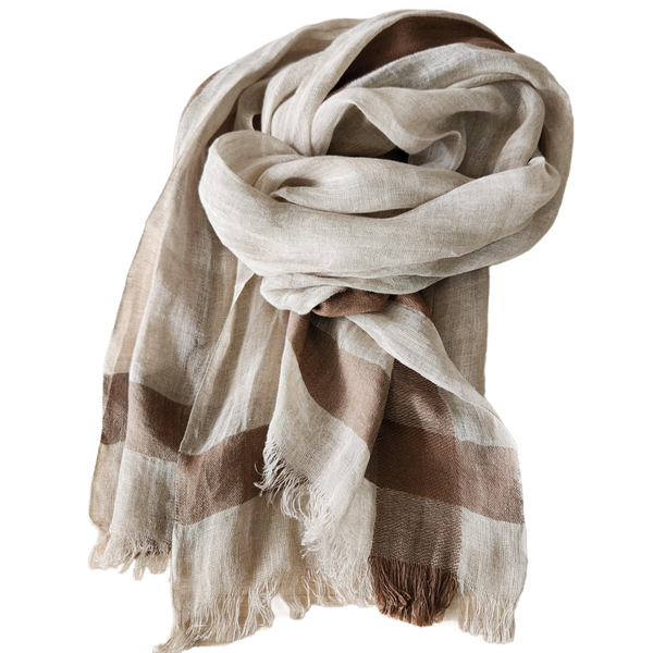 Millard Pure French Linen Long Scarves - Coffee & Natural