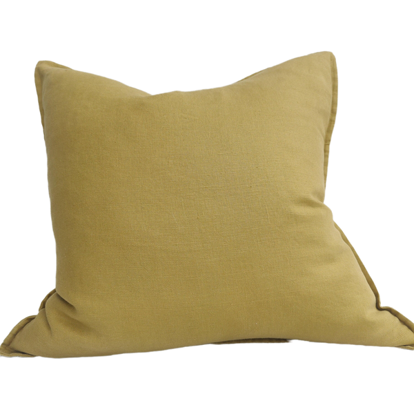 Iberian Coast Heavyweight Pure French Linen Cushion 55cm Square Plush Feather Filled - Turmeric