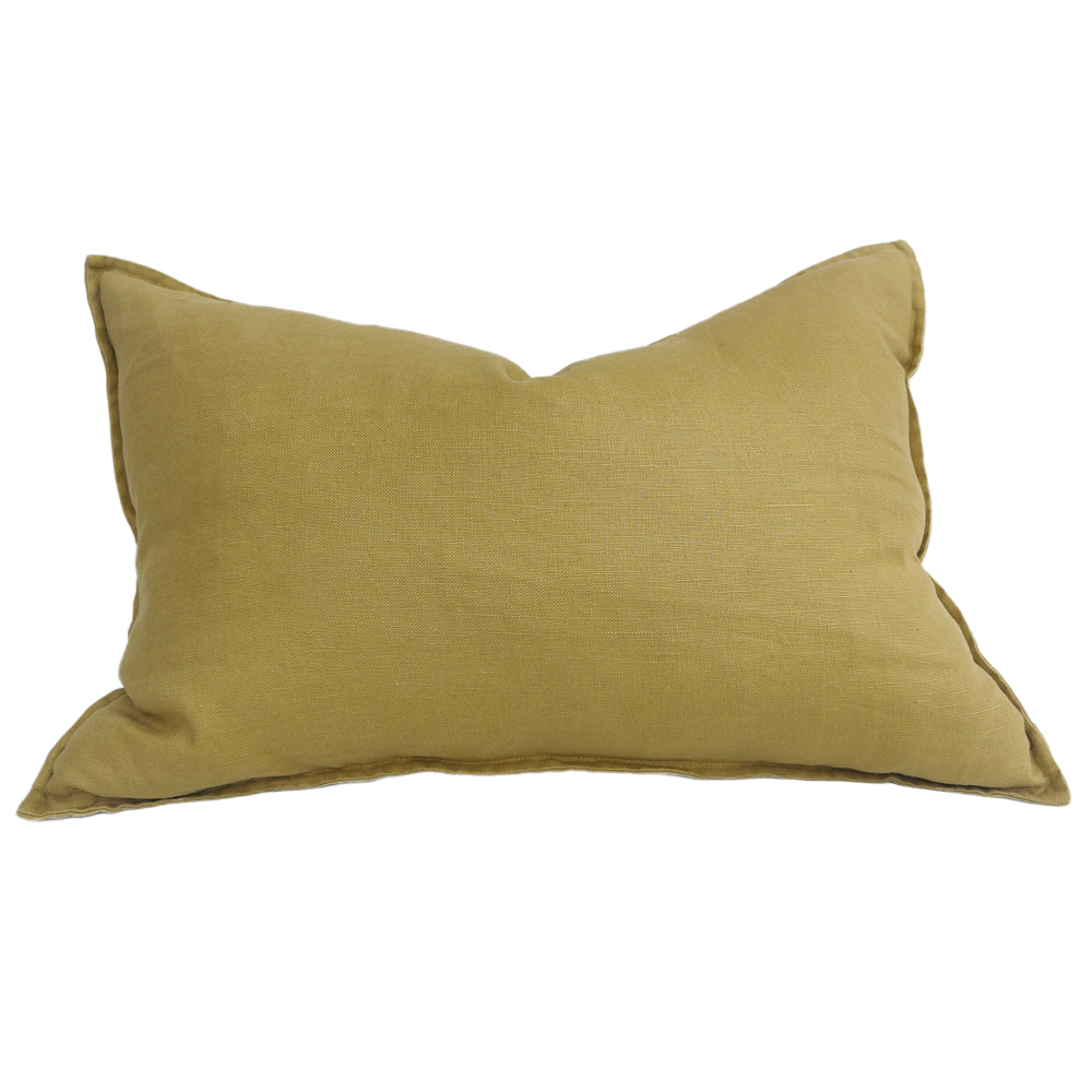 Iberian Coast Heavyweight Pure French Linen Cushion 40x60cm Lumbar Plush Feather Filled - Turmeric