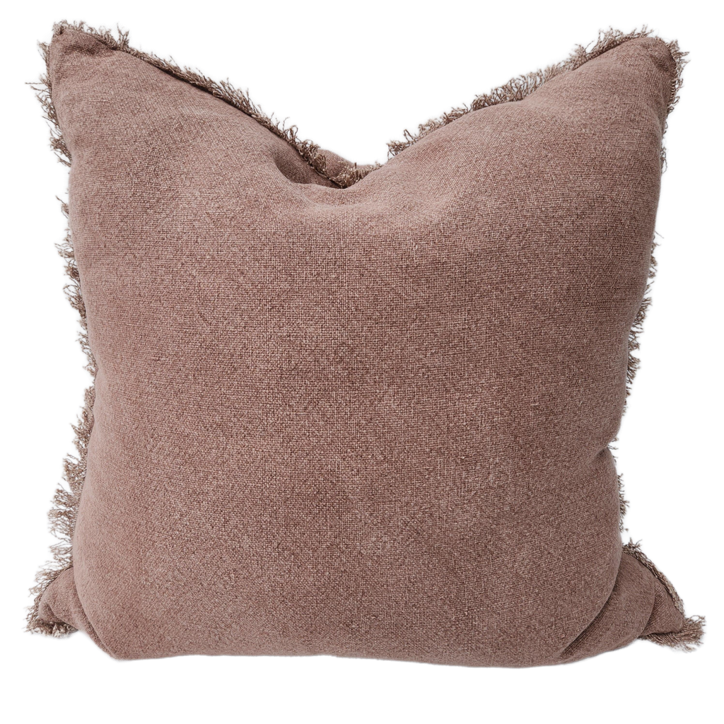 LAST TWO - Matera Stonewashed Heavy Weight French Linen Cushion 60cm Square Feather Filled - Muted Clay