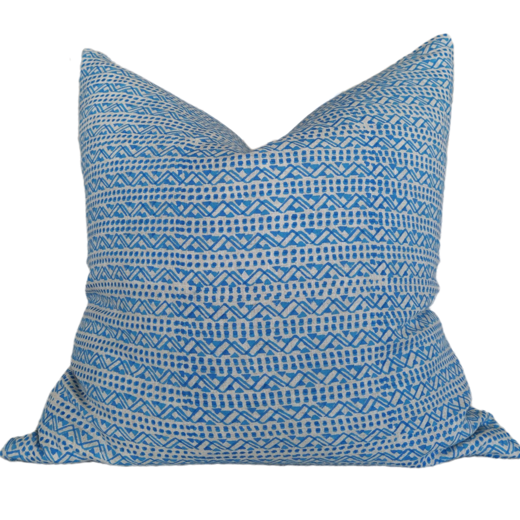 Candi Dasa Sea Wave Artisan Block Printed Heavy Weight Pure French Linen Cushion 55cm Square - Electric Blue