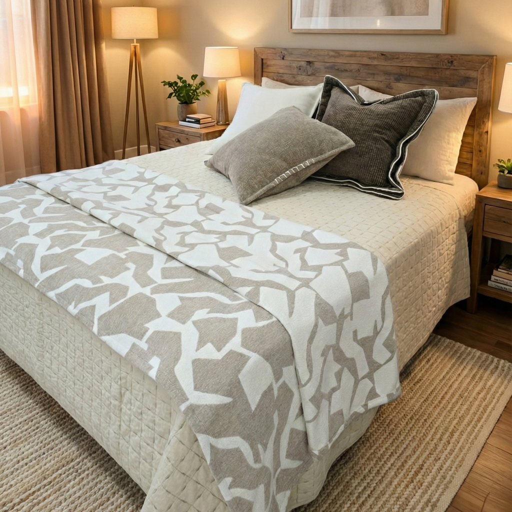 Savannah Bed Cover Massive Blanket Coverlet 135cm x 220cm - Soft Beige