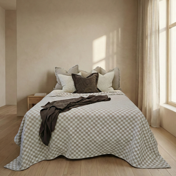 Cloud Check Chenille Bamboo Bed Cover Massive Blanket Coverlet 200cm x 230cm - Taupe Mist