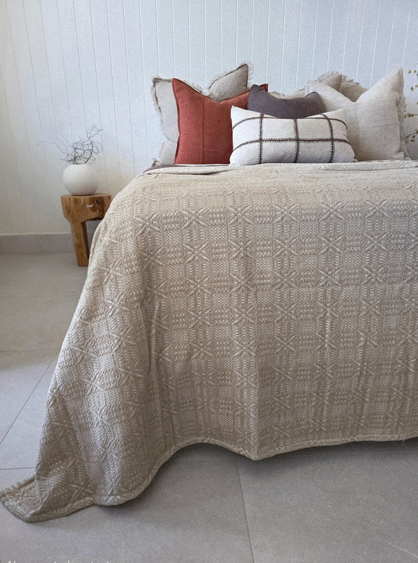 Starlight Jacquard Linen Cotton Massive Throw Bed Cover 150cm x 230cm - Off White | Oatmeal