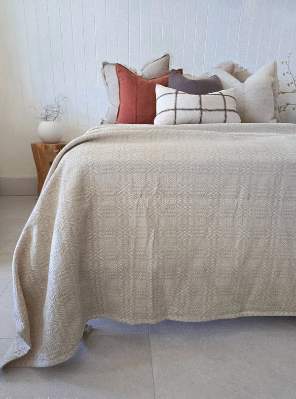 Starlight Jacquard Linen Cotton Massive Throw Bed Cover 150cm x 230cm - Off White | Natural