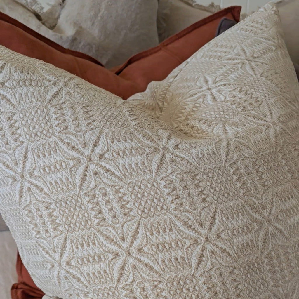 Starlight Jacquard Linen Cotton Cushion 55cm Square - Off White | Oatmeal
