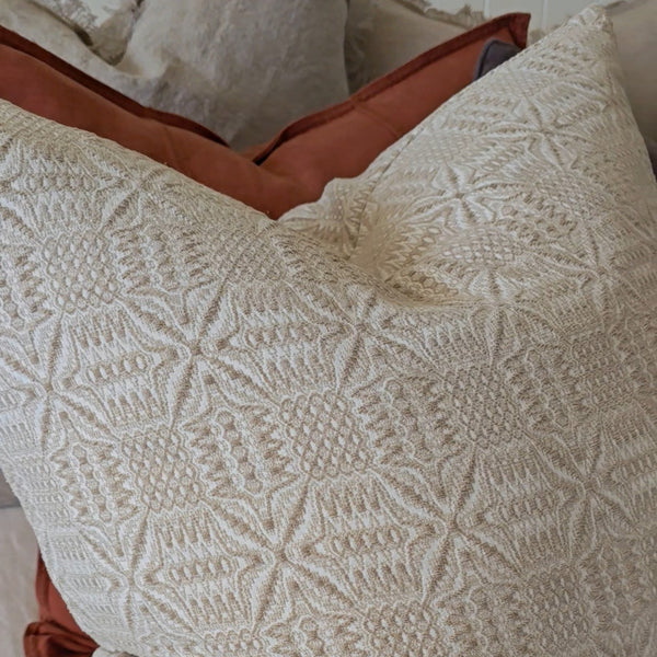 Starlight Jacquard Linen Cotton Cushion 55cm Square - Off White | Oatmeal