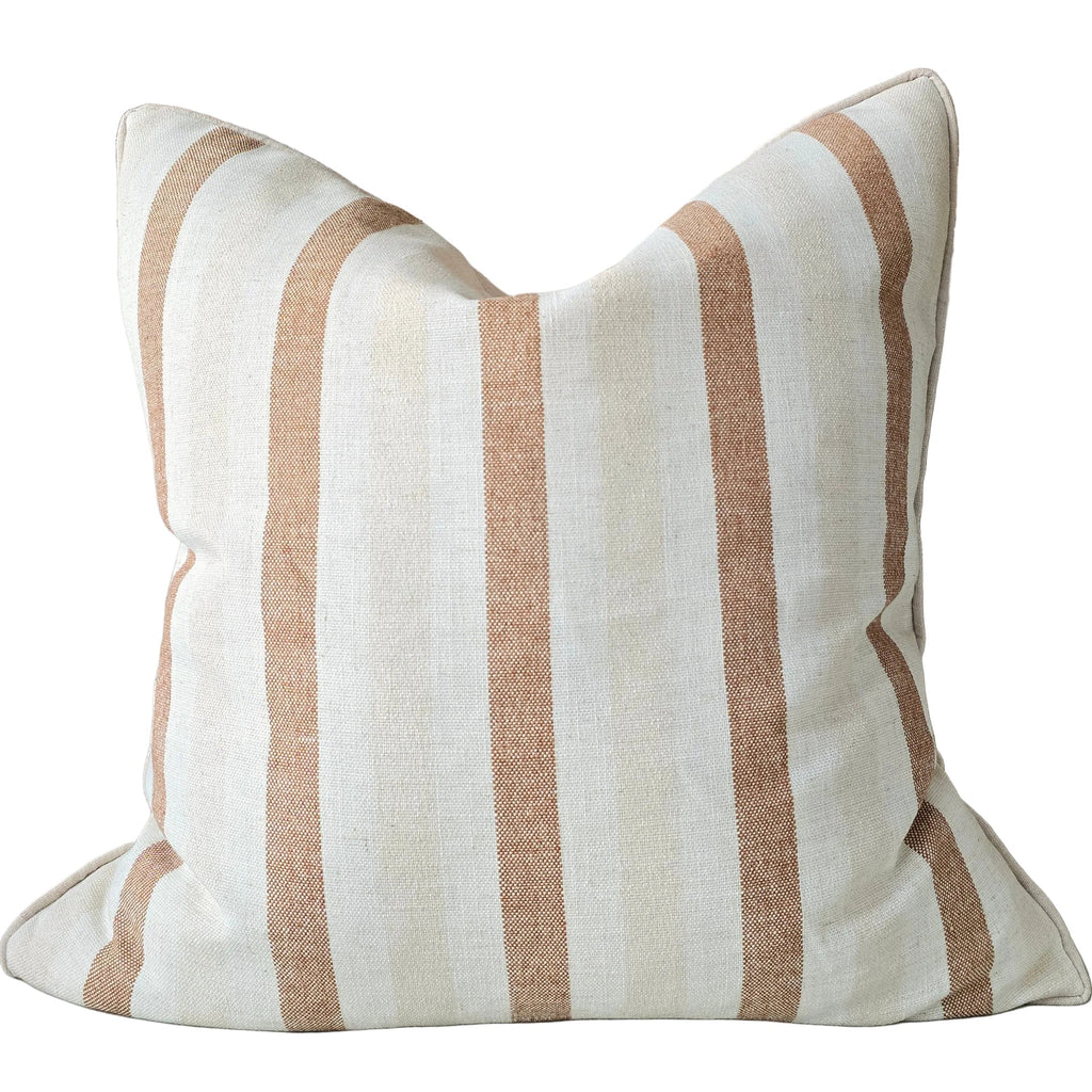 The Coastal Linen Blend Cushion 55cm Square - Cream | Terracotta Stripe