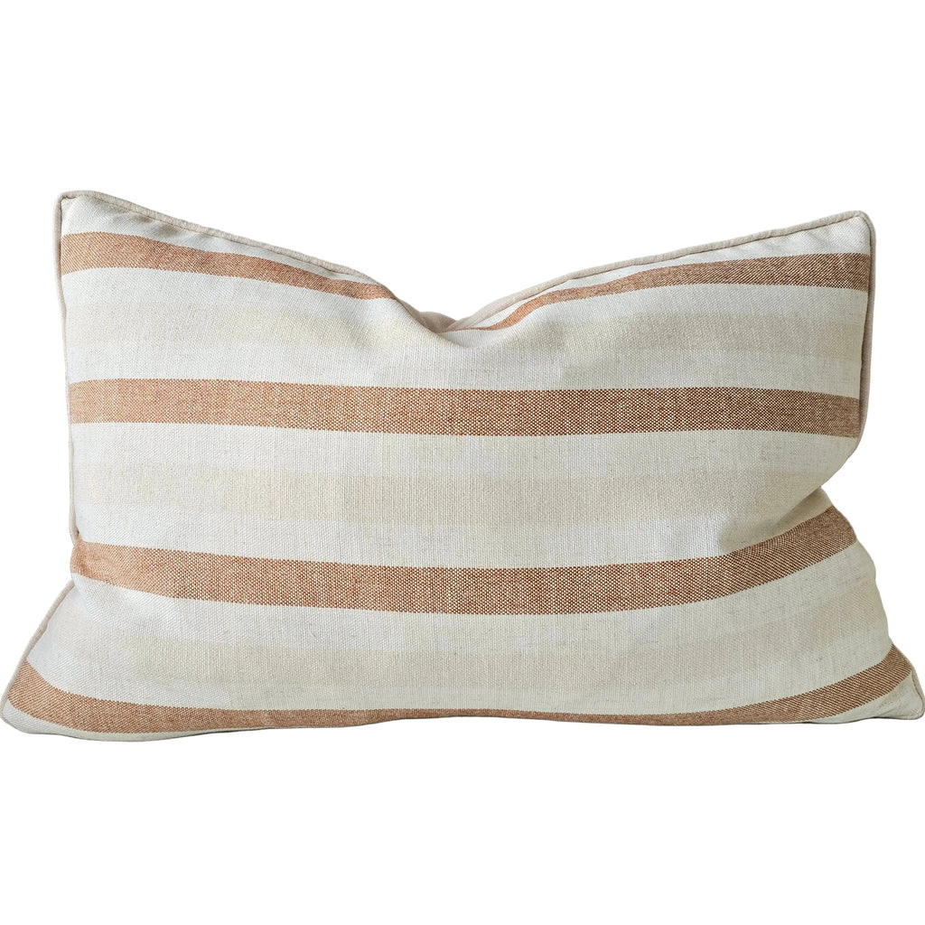 The Coastal Linen Blend Cushion 40x60cm Lumbar - Cream | Terracotta Stripe