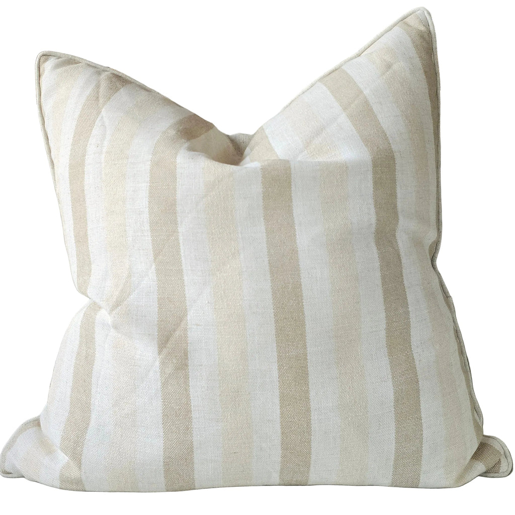 The Coastal Linen Blend Cushion 55cm Square - Cream | Sand Stripe