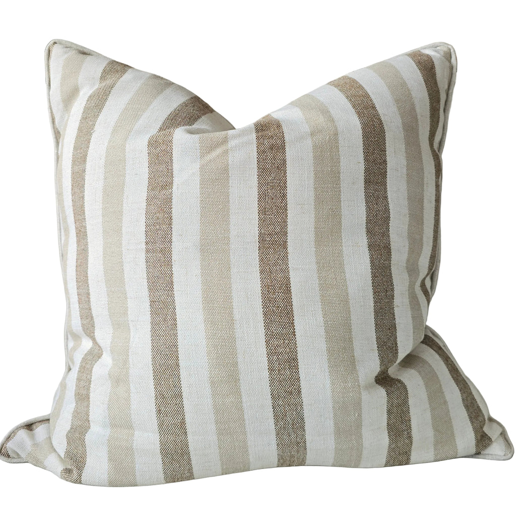 The Coastal Linen Blend Cushion 55cm Square - Cream | Warm Camel Stripe