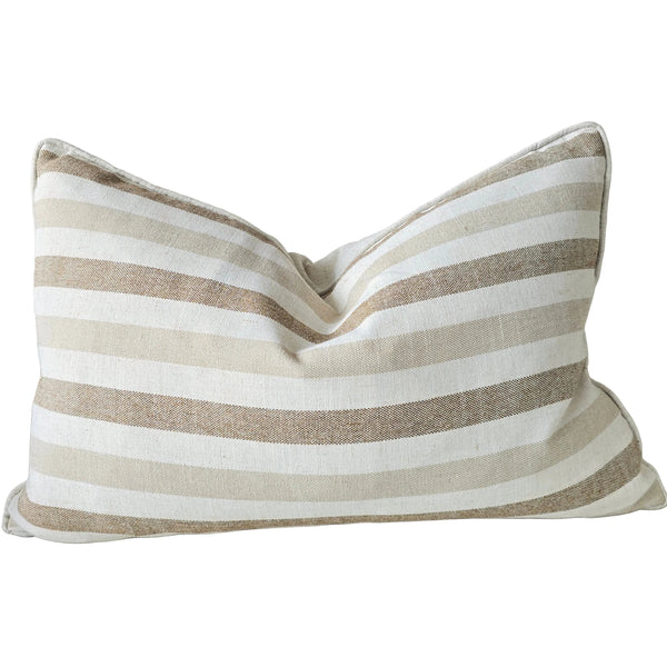 The Coastal Linen Blend Cushion 40x60cm Lumbar - Cream | Warm Camel Stripe