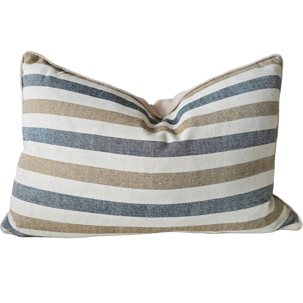 The Coastal Linen Blend Cushion 40x60cm Lumbar - Cream | Navy | Tam Stripe