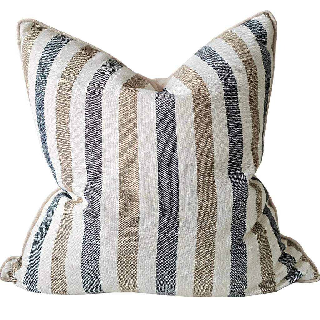 The Coastal Linen Blend Cushion 55cm Square - Cream | Navy | Tam Stripe