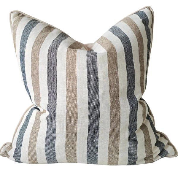 The Coastal Linen Blend Cushion 55cm Square - Cream | Navy | Tam Stripe