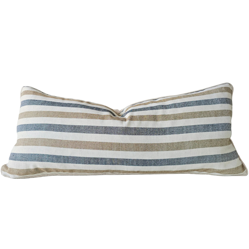 The Coastal Linen Blend Cushion 40x90cm Long Lumbar - Cream | Navy | Tam Stripe