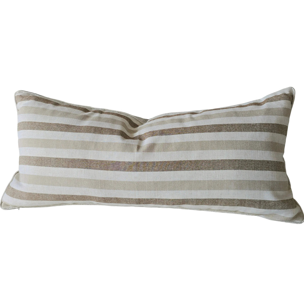 The Coastal Linen Blend Cushion 40x90cm Long Lumbar - Cream | Warm Camel Stripe