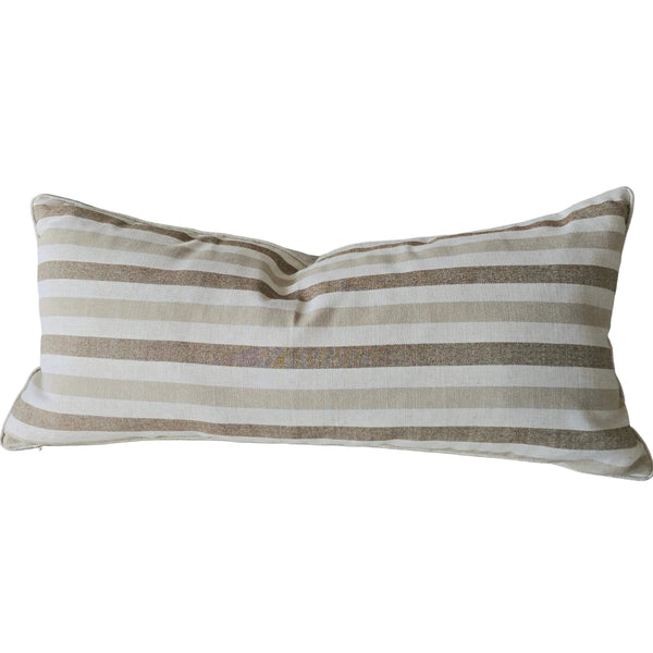 The Coastal Linen Blend Cushion 40x90cm Long Lumbar - Cream | Warm Camel Stripe