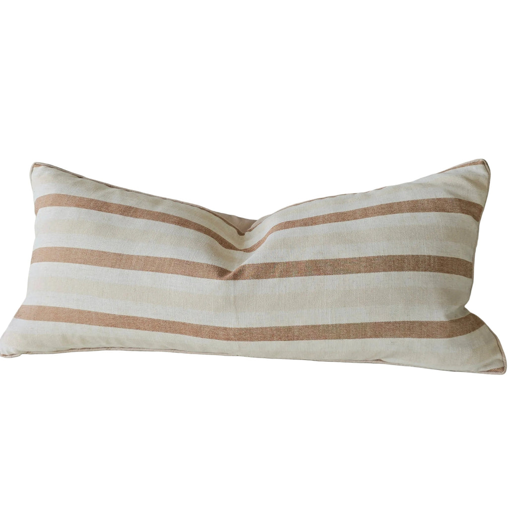 The Coastal Linen Blend Cushion 40x90cm Long Lumbar - Cream | Terracotta Stripe